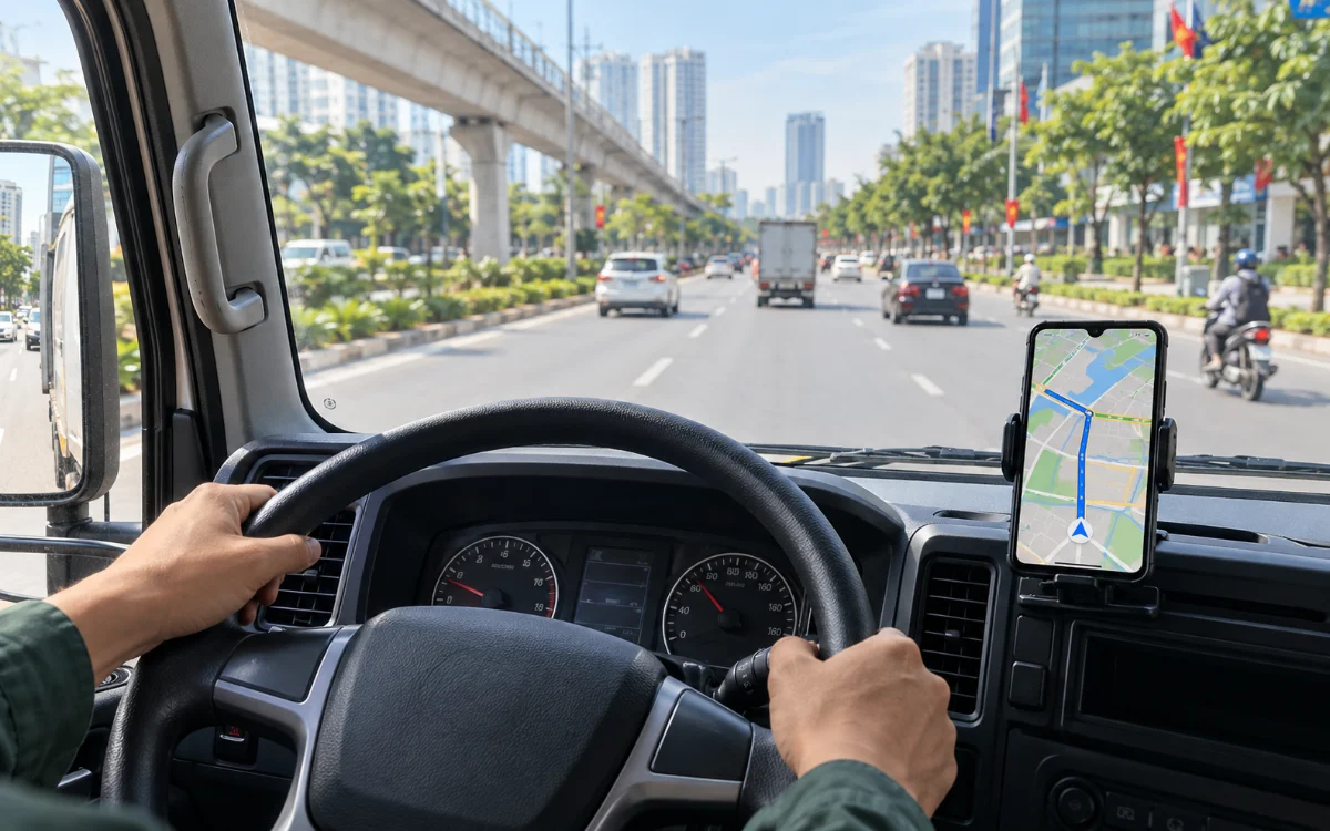 Tài xế xem lộ trình để tính cước theo km